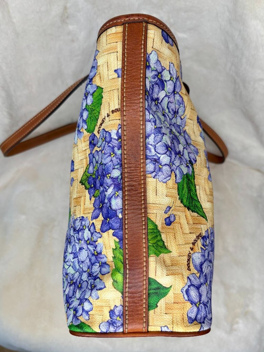 Dooney & Bourke Purple Hydrangea With Yellow Basketweave Design Shopper Tote Bag - Picture 6 of 16